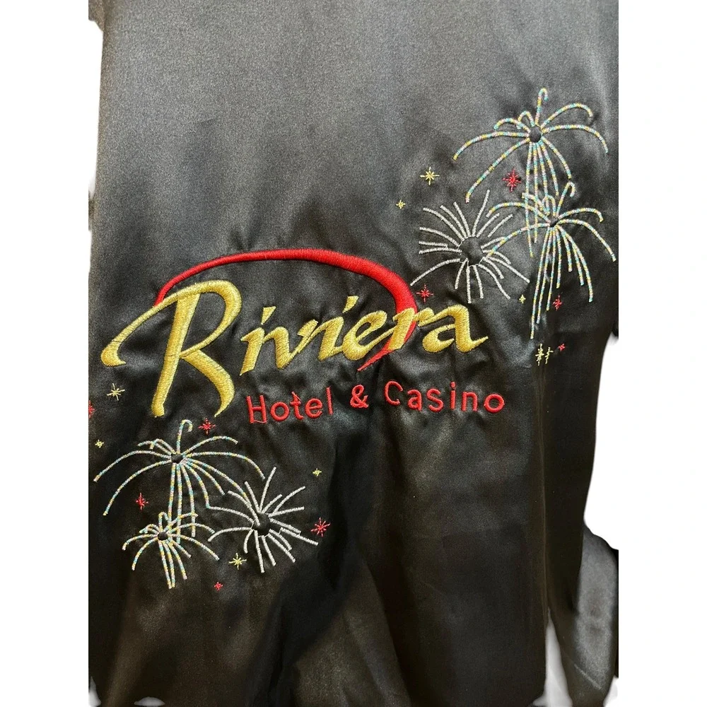 Vintage 80s RIVIERA Hotel Casino Satin Bomber Jacket Vegas Retro Embroidered